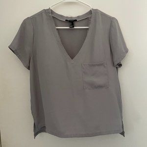 Forever 21 Chiffon Gray V Neck T-Shirt with Pocket